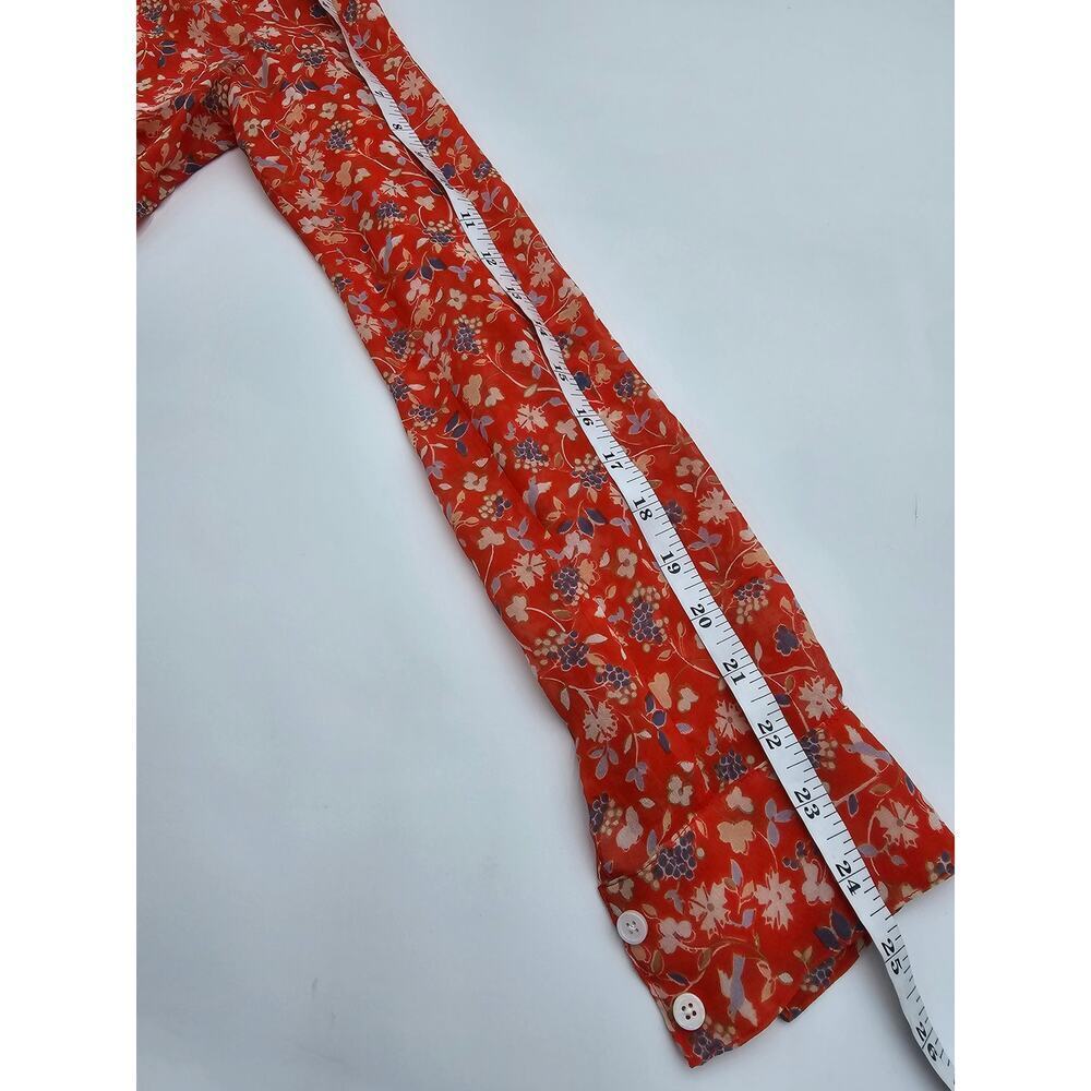 Veronica Beard Women's Size 2 Orange Floral Button-Up Silk Long Sleeve Blouse - Picture 5 of 9